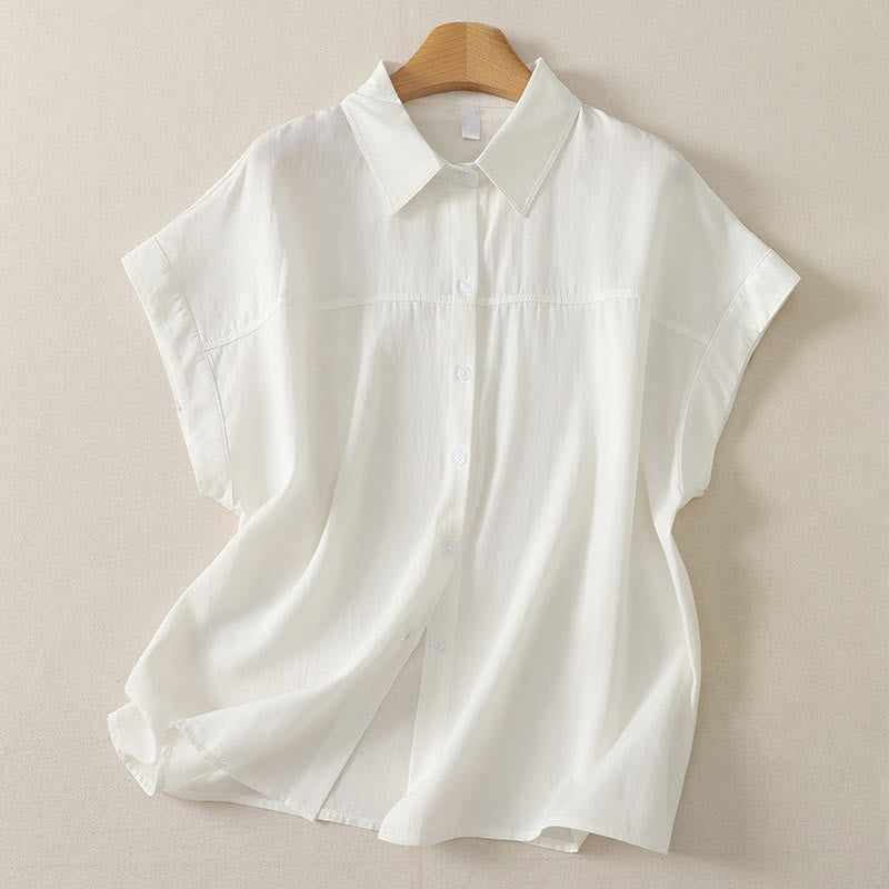 Buddha Stones Summer Casual Minimalist Button-Up Solid Women's Short Sleeve Shirts - White - US8-10, UK/AU12-14, EU40-42 (2XL) - image 4