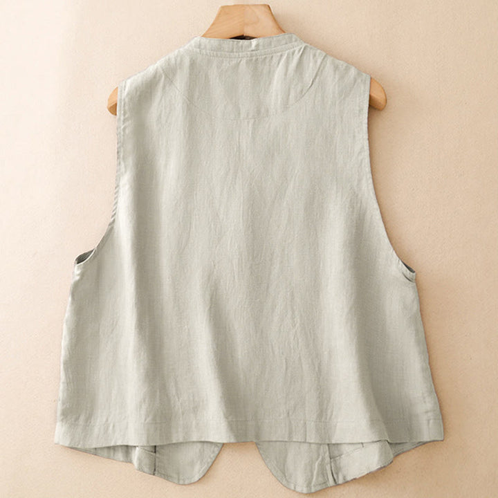 Buddha Stones Summer Casual Minimalist V-Neck Button-Up Solid Tank Top Women's Sleeveless Shirts - image 2