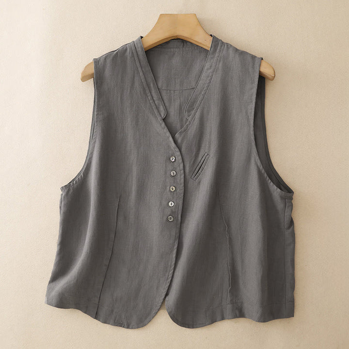 Buddha Stones Summer Casual Minimalist V-Neck Button-Up Solid Tank Top Women's Sleeveless Shirts - DimGray - US12, UK/AU16, EU44 (2XL) - image 11
