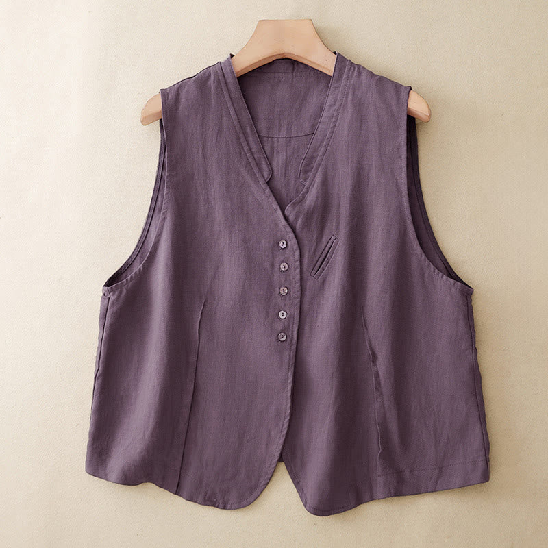 Buddha Stones Summer Casual Minimalist V-Neck Button-Up Solid Tank Top Women's Sleeveless Shirts - Purple - US12, UK/AU16, EU44 (2XL) - image 20