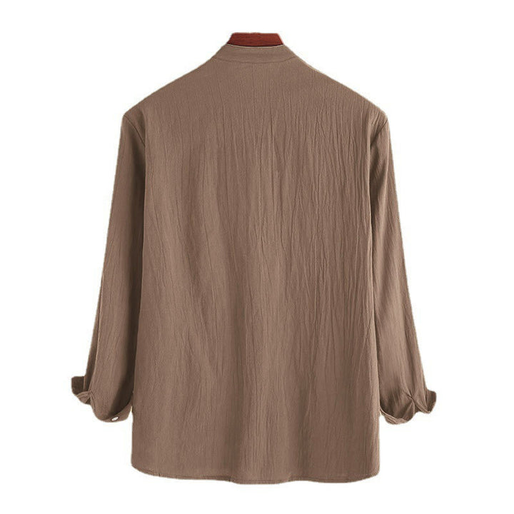 Buddha Stones Solid Color Half Buttons Long Sleeve Cotton Men's Shirts - image 7