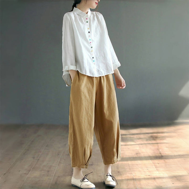 Buddha Stones Spring Embroidery Long Sleeve Colorful Button Label  Women's Shirt - image 8