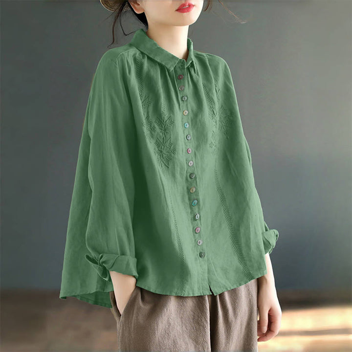 Buddha Stones Spring Embroidery Long Sleeve Colorful Button Label  Women's Shirt - image 11