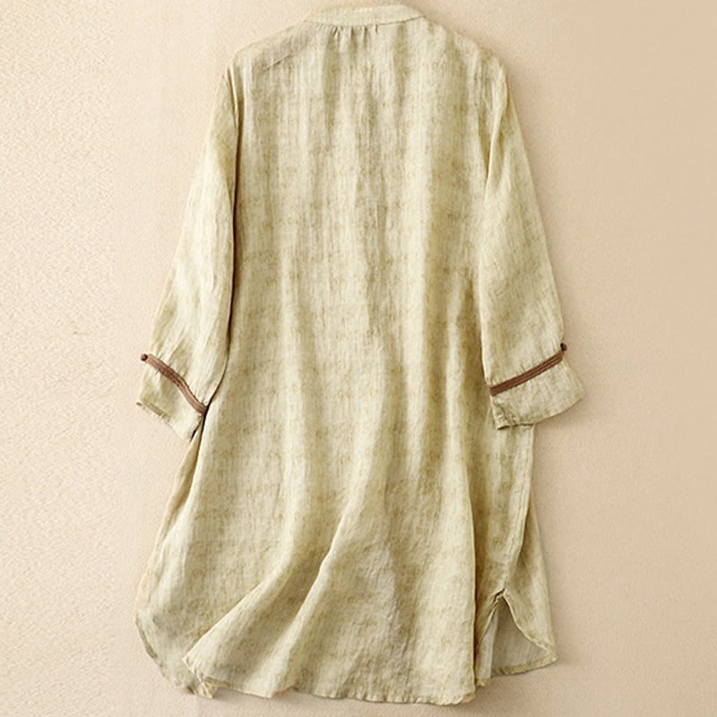 Buddha Stones Summer Casual Embroidered Stand Collar Design Three Quarter Sleeve Midi Dress - image 8