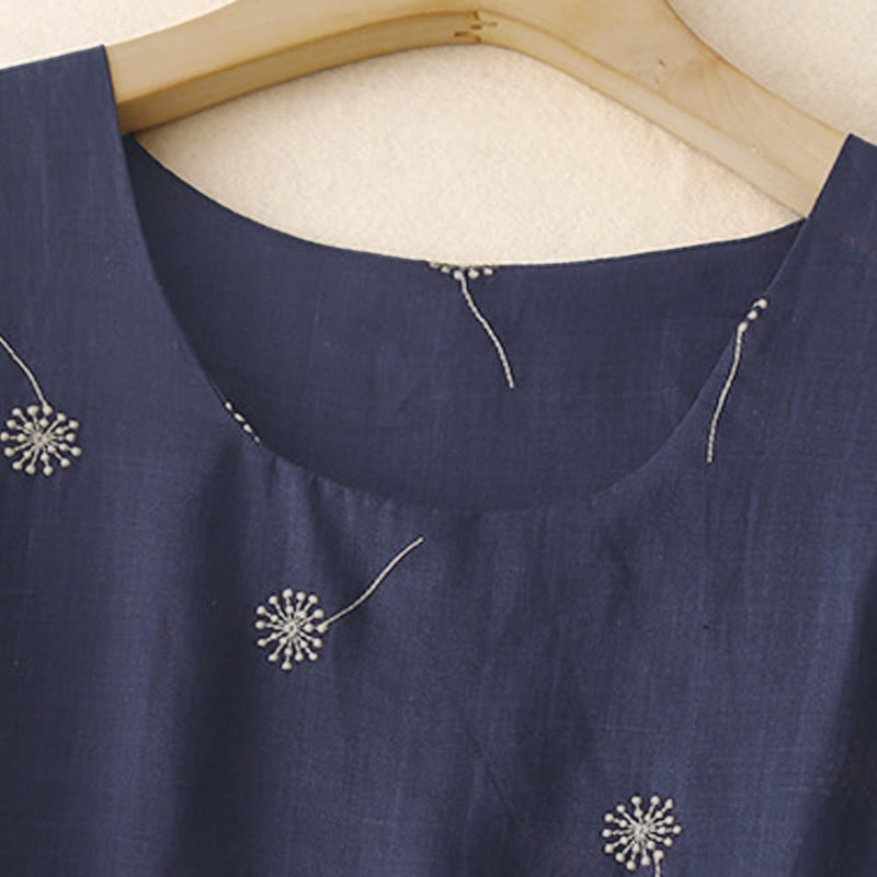 Buddha Stones MidnightBlue Printing Lace-Up Design Sleeveless Cotton Midi Dress With Pockets - image 2