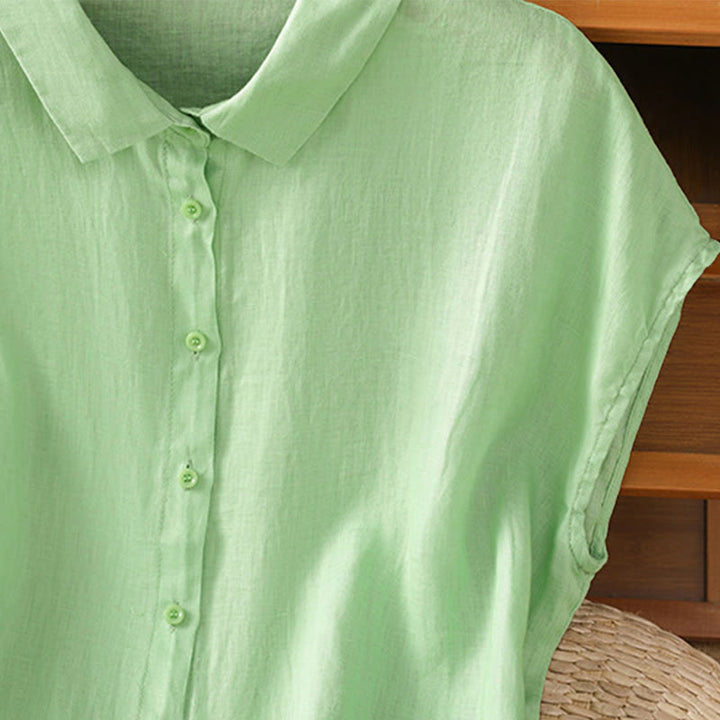 Buddha Stones Summer Plain Color Button Short Sleeve Women's Shirt - image 18