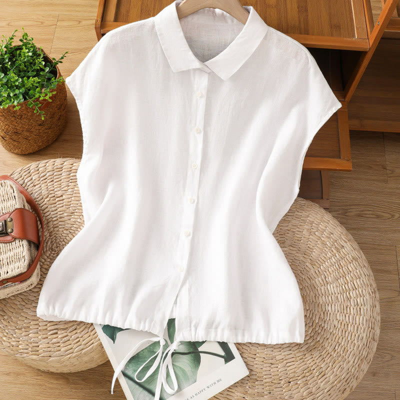 Buddha Stones Summer Plain Color Button Short Sleeve Women's Shirt - White - US12，UK/AU16，EU44 (2XL) - image 7