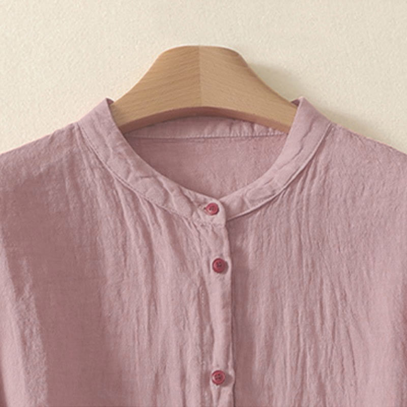 Buddha Stones Summer Plain Red Buttons Short Sleeve Women's Shirt - image 6