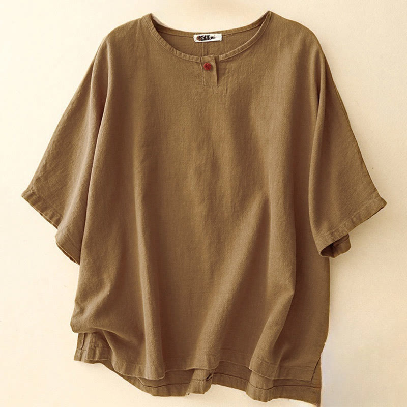 Buddha Stones Casual Plain  Women's Crew Neck Design Loose Half Sleeve T-shirt - DarkGoldenrod - Half Sleeve - US14，UK/AU18，EU46 (2XL) - image 20