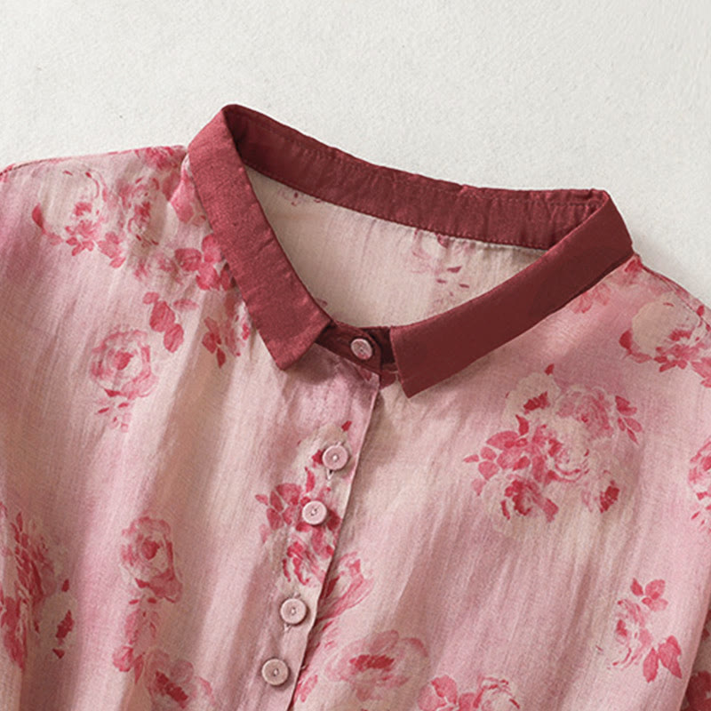 Buddha Stones Printing Buttons Drawstring High Waist Short Sleeve Midi Dress With Pockets - image 2