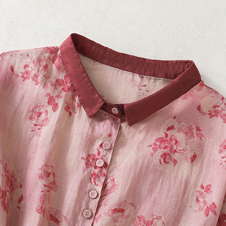 Buddha Stones Printing Buttons Drawstring High Waist Short Sleeve Midi Dress With Pockets - image 2