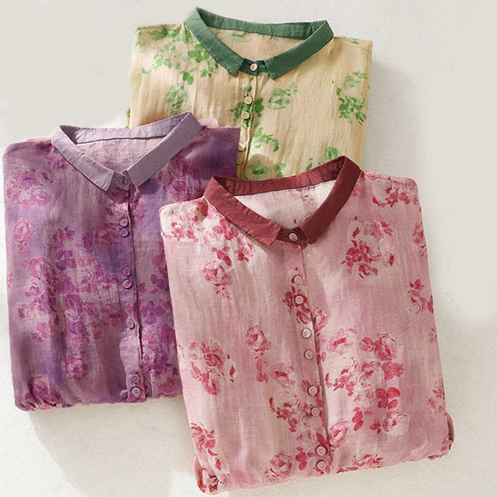 Buddha Stones Printing Buttons Drawstring High Waist Short Sleeve Midi Dress With Pockets - image 29