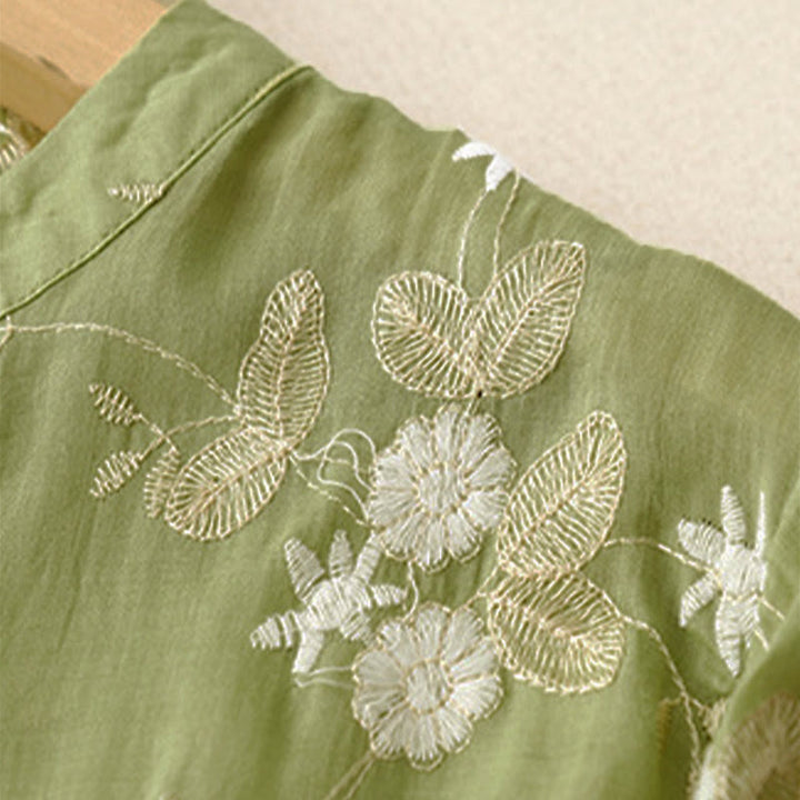 Buddha Stones Casual Embroidered Petals Spliced Women's Crew Neck Design Half Sleeve Shirt - image 14