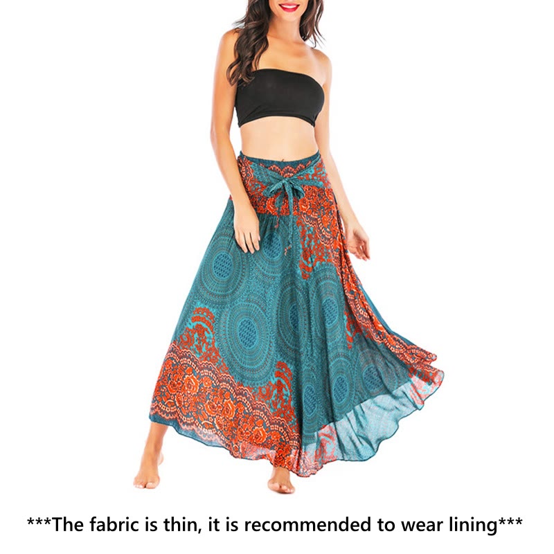 Buddha Stones Two Style Wear Bohemian Compass Rose Flower Lace-up Skirt Dress - image 1