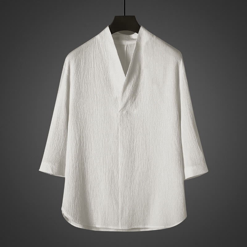 Buddha Stones Casual V-Neck Three Quarter Sleeve Men's Shirt - White - US/UK/AU46，EU56 (5XL) - image 0