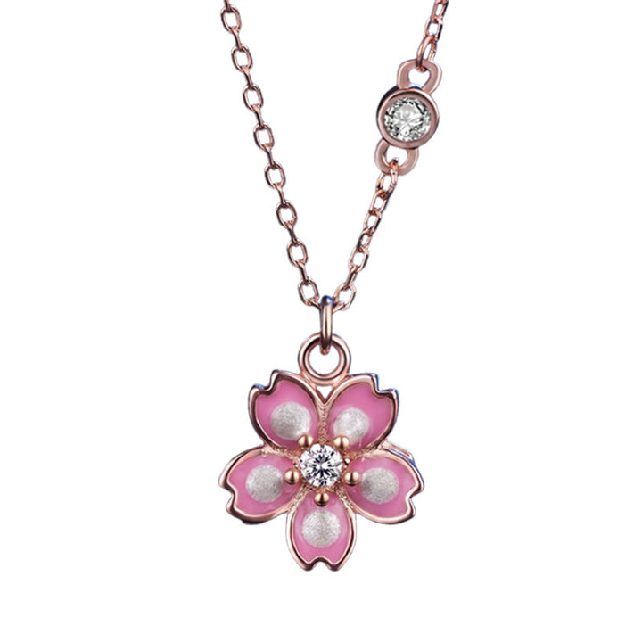Buddha Stones 925 Sterling Silver Cherry Blossom Flower Rotatable Protection Necklace Pendant - image 6