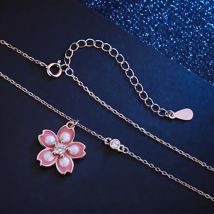 Buddha Stones 925 Sterling Silver Cherry Blossom Flower Rotatable Protection Necklace Pendant - image 4
