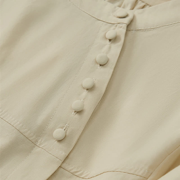 Buddha Stones Lace-up Buttons Design Women's Three Quarter Sleeve Shirt - image 13