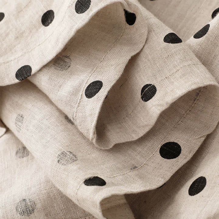 Buddha Stones Summer Polka Dot V-Neck Lace-up Cotton Linen Women's Midi Dress With Pockets - image 19
