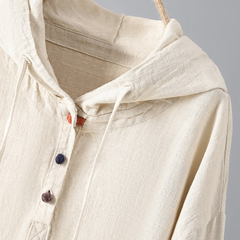 Buddha Stones Women's Plain Buttons Design Cotton Long Sleeve Hoodie With Pockets - image 2