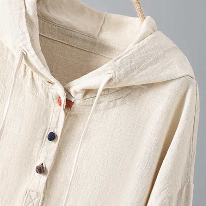 Buddha Stones Women's Plain Buttons Design Cotton Long Sleeve Hoodie With Pockets - image 2