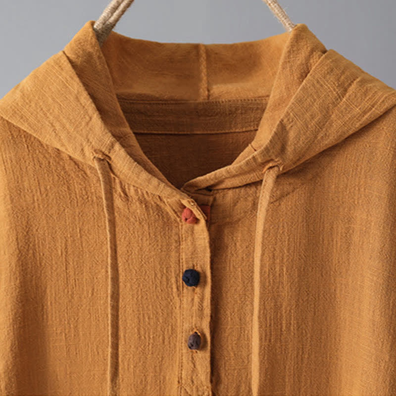 Buddha Stones Women's Plain Buttons Design Cotton Long Sleeve Hoodie With Pockets - image 9