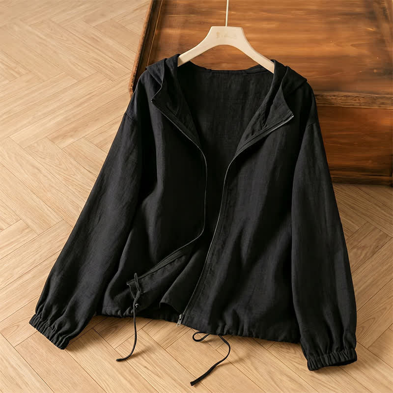 Buddha Stones Summer Casual Minimalist Drawstring Solid Women's Jackets With Pocket - Black - US14, UK/AU18, EU46 (4XL) - image 1