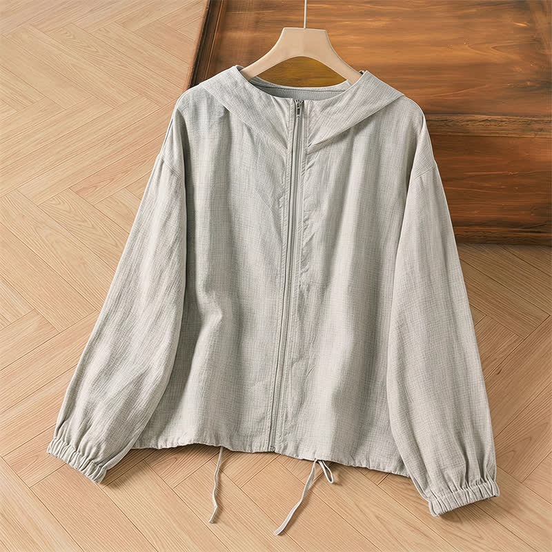 Buddha Stones Summer Casual Minimalist Drawstring Solid Women's Jackets With Pocket - image 4