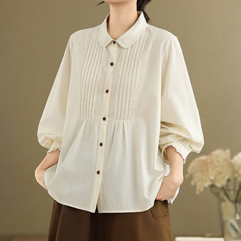 Buddha Stones Summer Casual Vintage Button-Up Solid Women's Long Sleeve Shirts - AntiqueWhite - US12, UK/AU16, EU44 (2XL) - image 13
