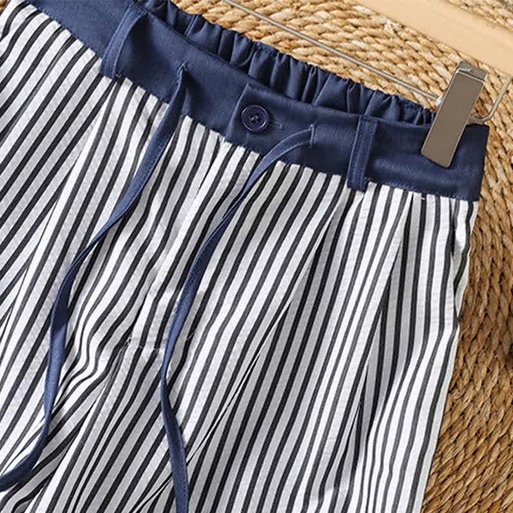 Buddha Stones Summer Casual Drawstring Striped Long Pants Women's Wide Leg Pants With Pocket - image 6