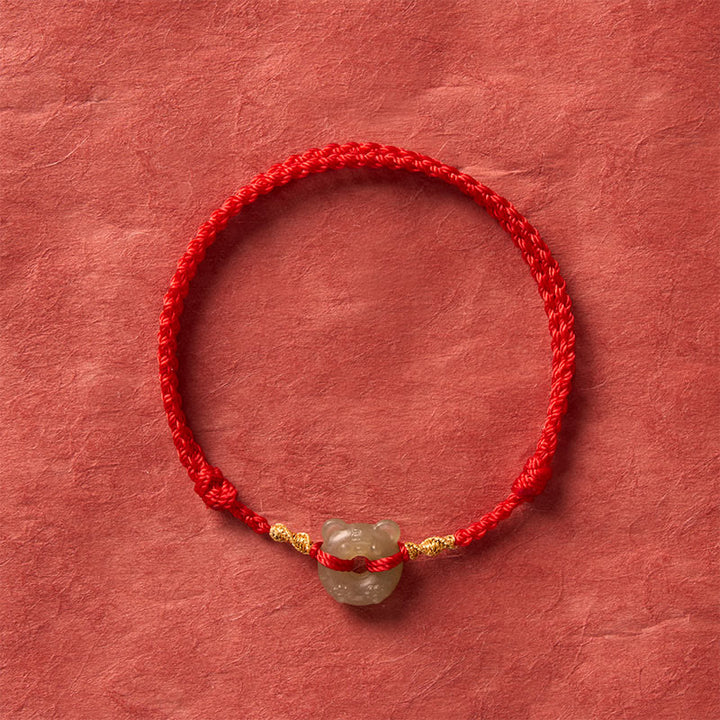 Buddha Stones Jade Tiger-head Peace Buckle Red String Prosperity Bracelet - image 3