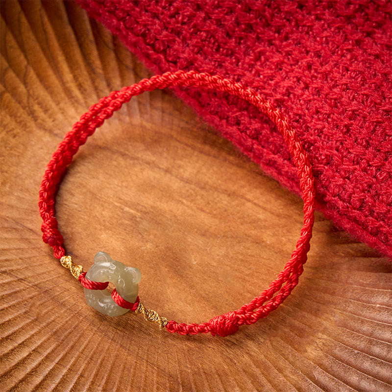 Buddha Stones Jade Tiger-head Peace Buckle Red String Prosperity Bracelet - image 1