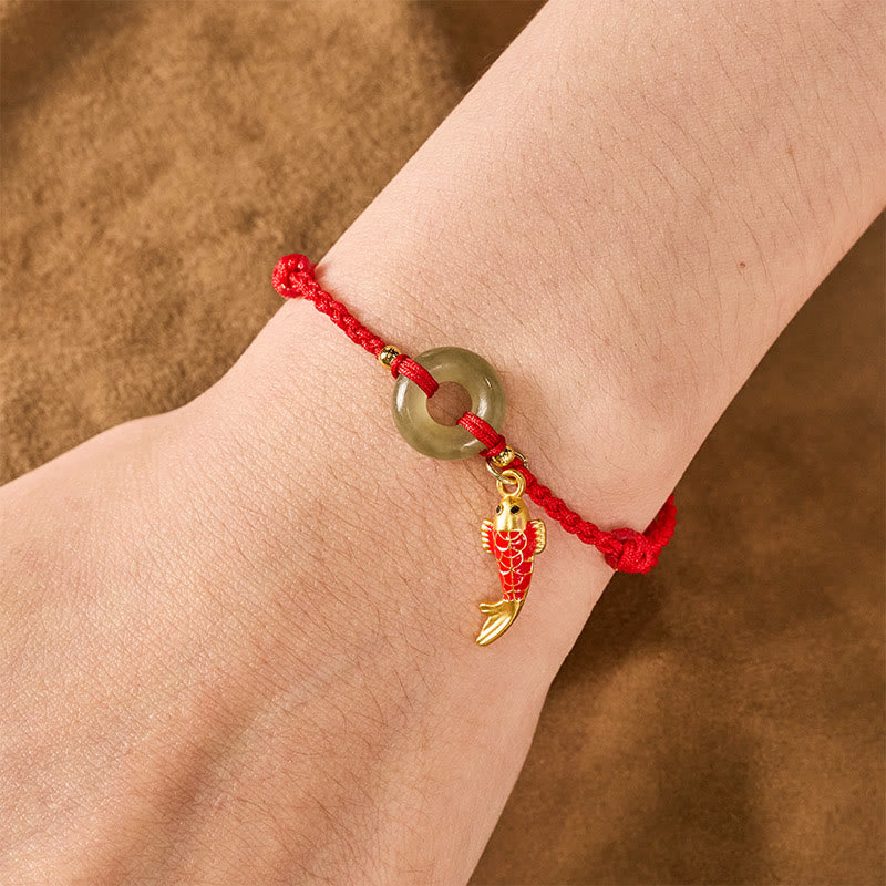 Buddha Stones Koi Fish Charm Peace Buckle Jade Red String Protection Bracelet - image 4