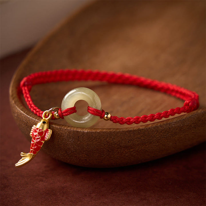 Buddha Stones Koi Fish Charm Peace Buckle Jade Red String Protection Bracelet - image 1