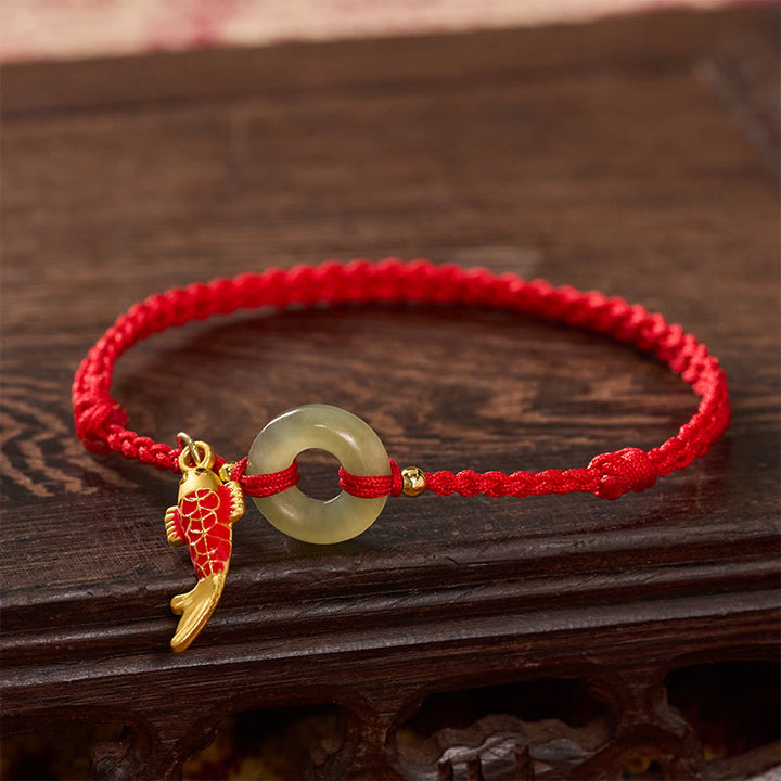 Buddha Stones Koi Fish Charm Peace Buckle Jade Red String Protection Bracelet - image 2
