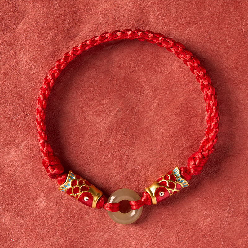 Buddha Stones Hetian Jade Peace Buckle Double Koi Fish Red String Prosperity Bracelet - image 3