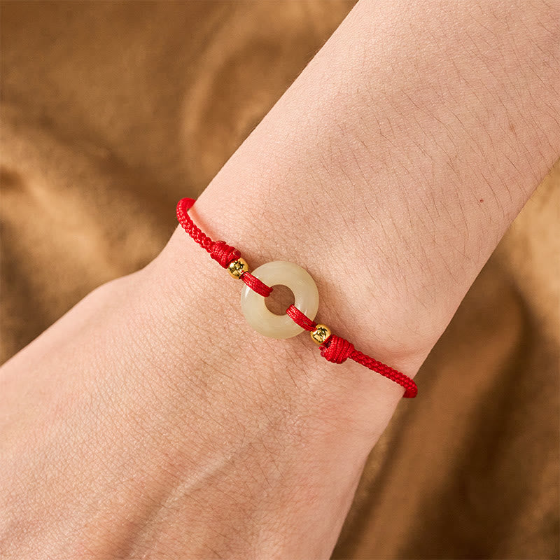 Buddha Stones Hetian Jade Peace Buckle Koi Fish Clasp Red String Lucky Bracelet - image 4