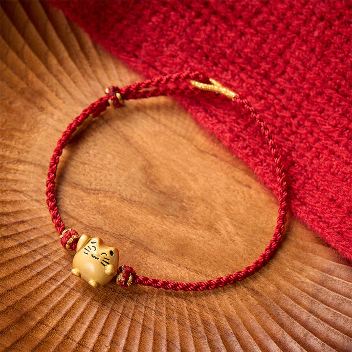 Buddha Stones Red String Copper Lucky Cat Protection Energy Bracelet - image 1