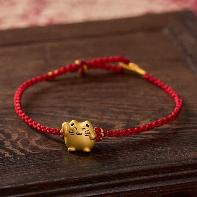 Buddha Stones Red String Copper Lucky Cat Protection Energy Bracelet - image 2