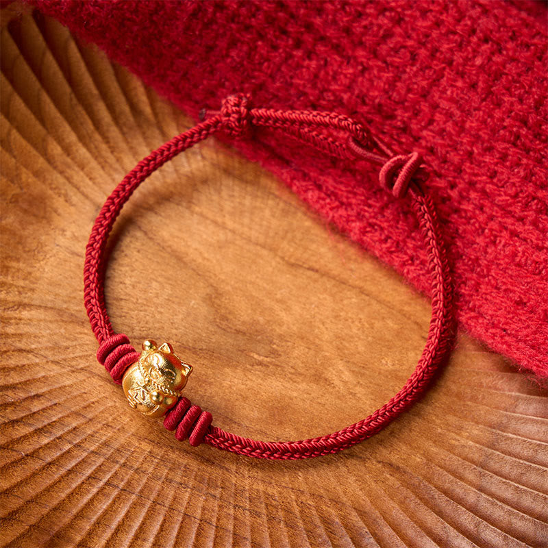 Buddha Stones Hand-Woven Red String Copper Lucky Cat Blessing Adjustable Bracelet - image 2