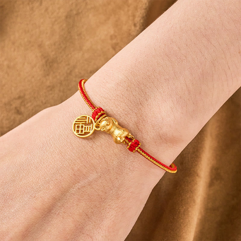 Buddha Stones Lying-Down Cat Fu Character Copper Red String Hand-Woven Prosperity Bracelet - image 4