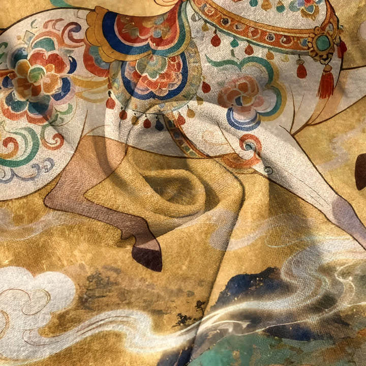 Buddha Stones Cotton Ornamental Running Horse Pattern Men's Short Sleeve Half Button Shirt - image 9