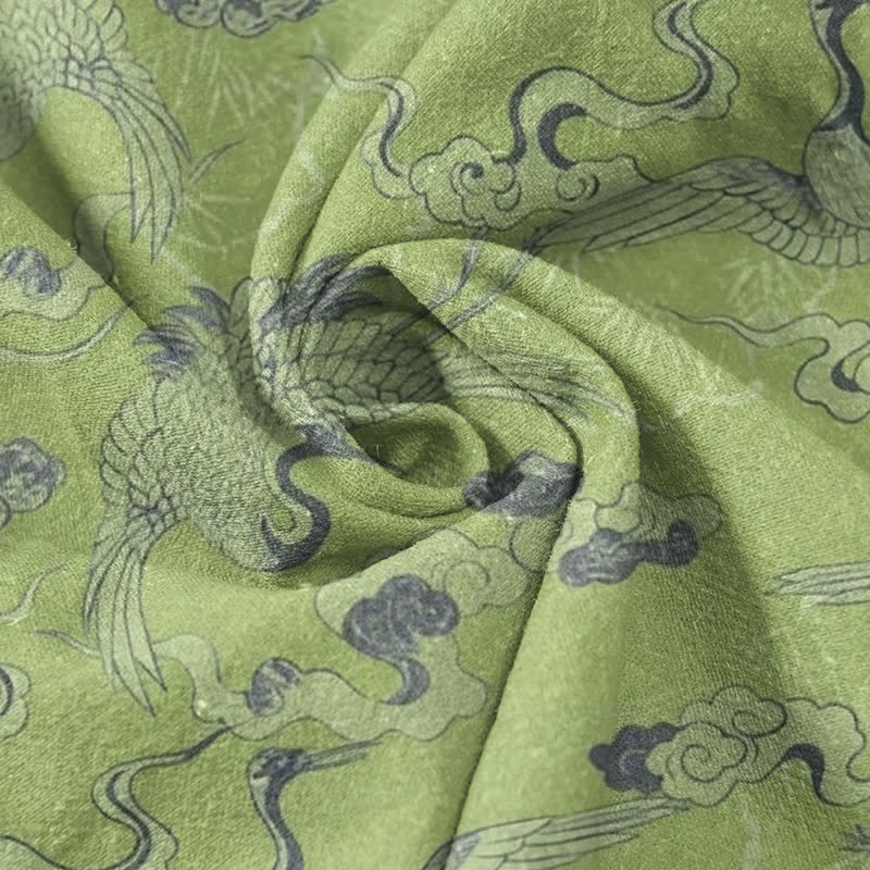 Buddha Stones Cotton Crane Clouds Pattern Men's Short Sleeve Half Button Shirt - image 8