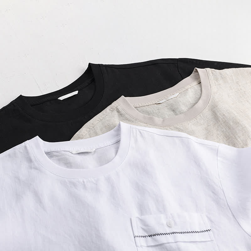 Buddha Stones Summer Casual Minimalist Solid Men's Short Sleeve T-Shirts With Patch Pocket - image 18
