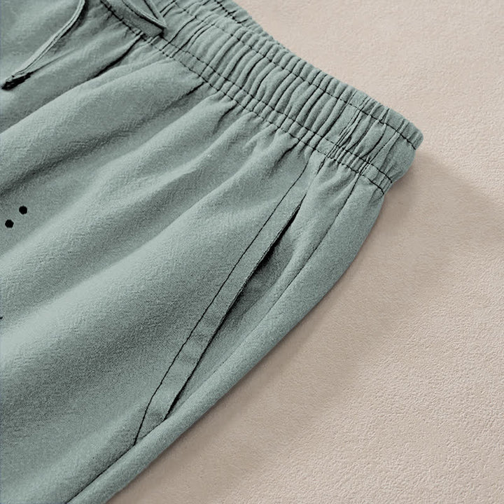 Buddha Stones Cotton Zen Lotus Om Pattern Men's Tapered Pants With Pockets - image 2