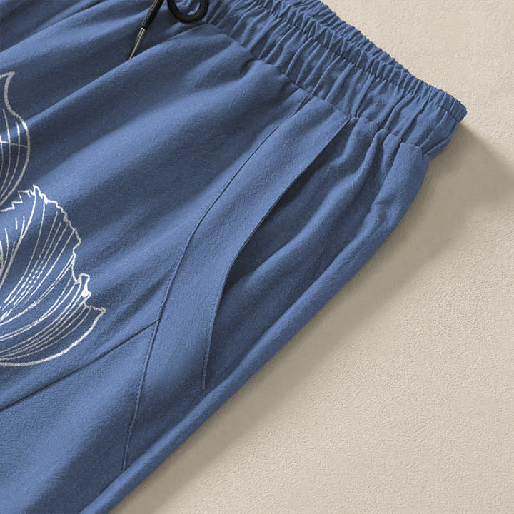 Buddha Stones Pure Cotton Koi Dragon Pattern Drawstring Men's Tapered Pants With Pockets - image 4