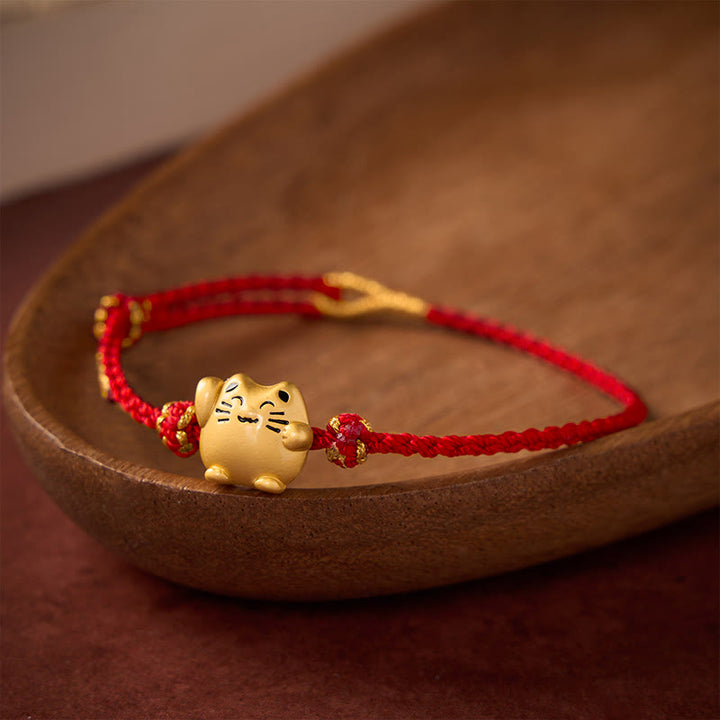 Buddha Stones Red String Copper Lucky Cat Protection Energy Bracelet - Red(Wrist Circumference 14–18cm) - image 9
