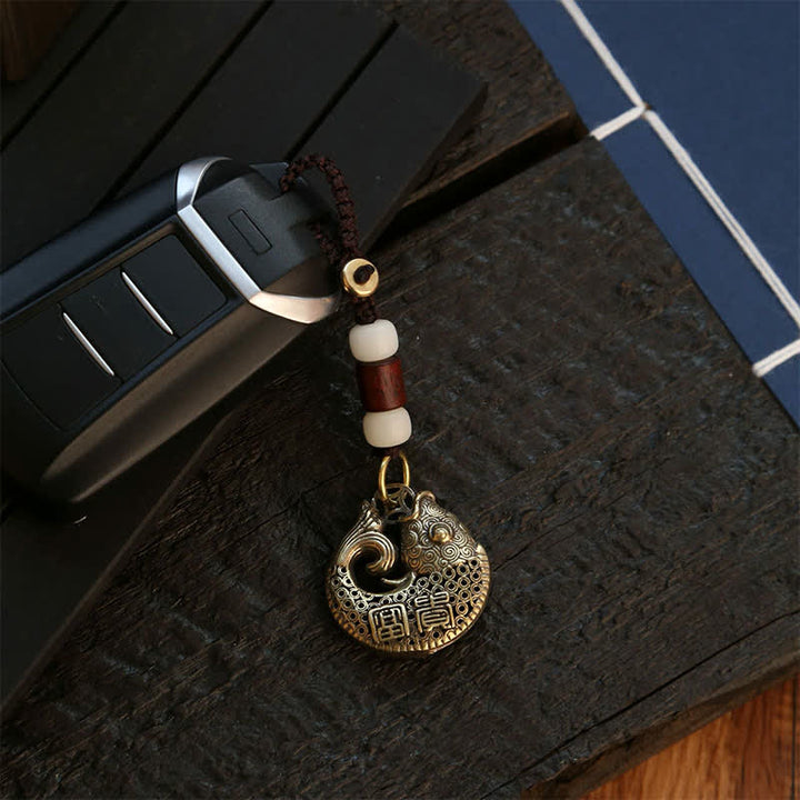 Buddha Stones Brass Koi Fish Success Braided Round Charm Keychains - image 3
