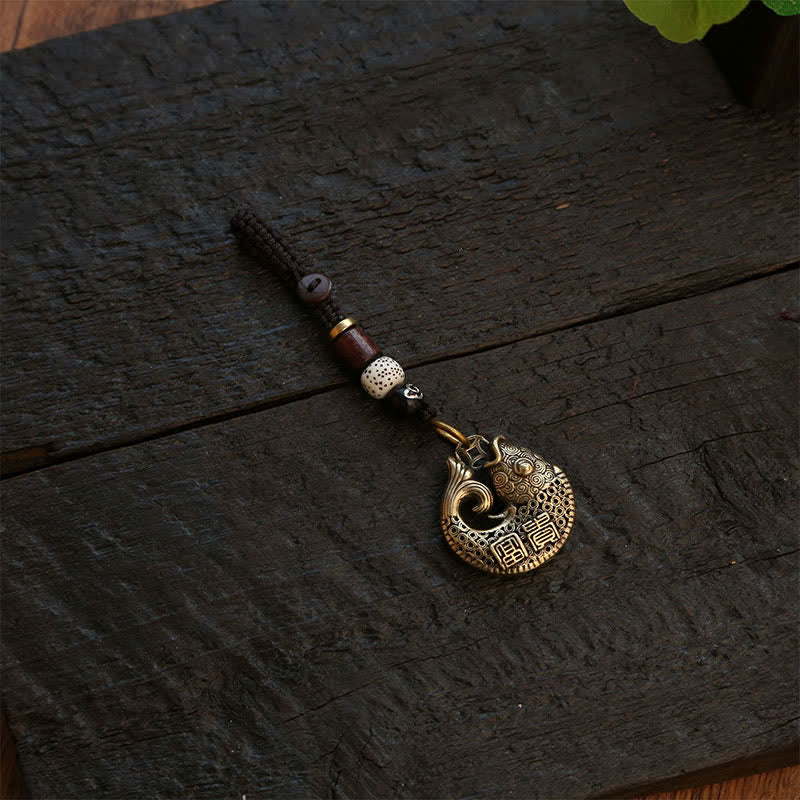 Buddha Stones Brass Koi Fish Success Braided Round Charm Keychains - image 11