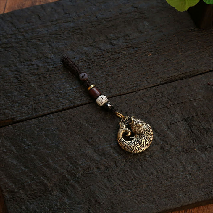 Buddha Stones Brass Koi Fish Success Braided Round Charm Keychains - image 11